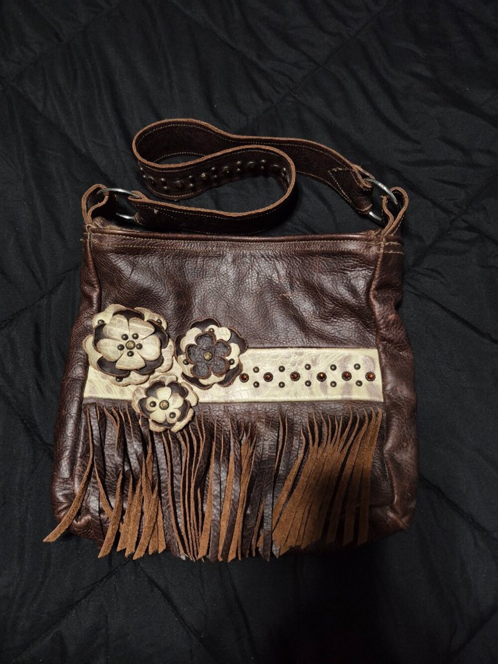 Western Silver C Tack Custom Made Fringed Leather Purse